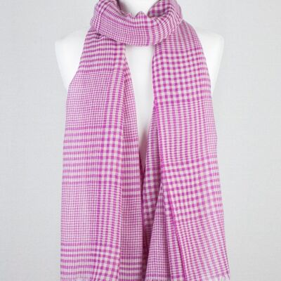 Gingham Mix Merinowollschal - Fuschia