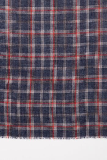 Écharpe en laine mérinos à carreaux classiques en sergé tissé teint en fil - rouge marine 3