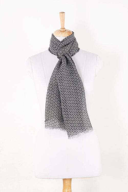 Hexagon Wheel Print Linen Cotton Scarf - Black