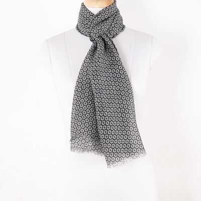 Hexagon Wheel Print Linen Cotton Scarf - Black