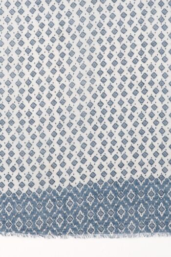 Écharpe en coton lin à imprimé losanges - Bleu blanc 3