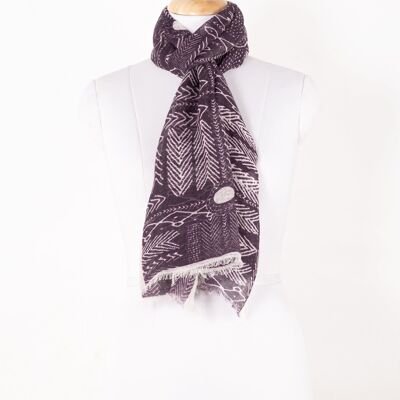 Tribal Print Linen Cotton Scarf - Plum