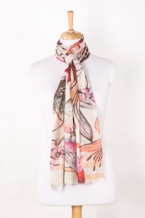 Summer Sparrow Floral Print Cotton Modal Scarf - Multicoloured