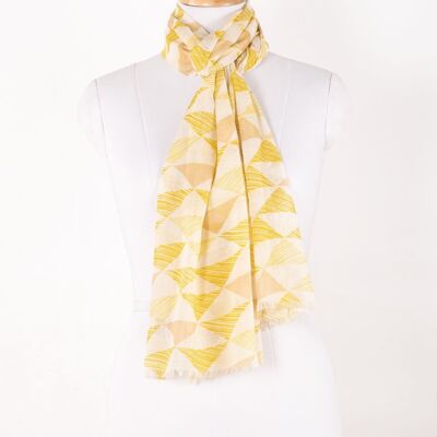 Bufanda de modal de algodón con estampado de triángulos - Lime Multi