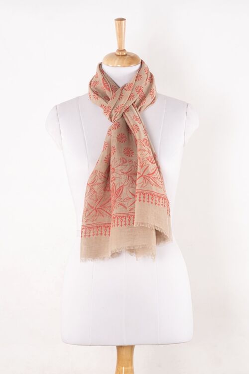 Floral Print Linen Cotton Scarf - Fuchsia