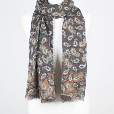 Überall Paisley Print Merinowollschal - Brown Navy