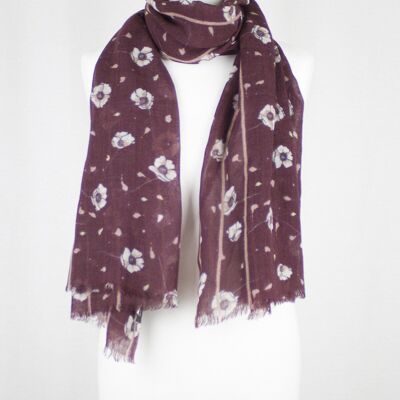 Poppy Flower Merino Wool Scarf - Plum