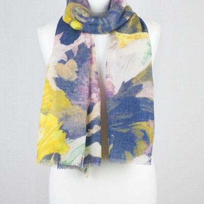 Romantic Flower Print Merino Wool Scarf - Multi