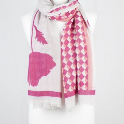 Merinowollschal mit Blumen- und Diamantdruck - Pink Off White