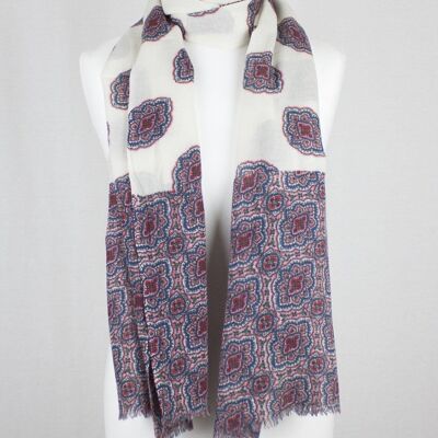 Ethnic Print Merino Wool Scarf - Off-White