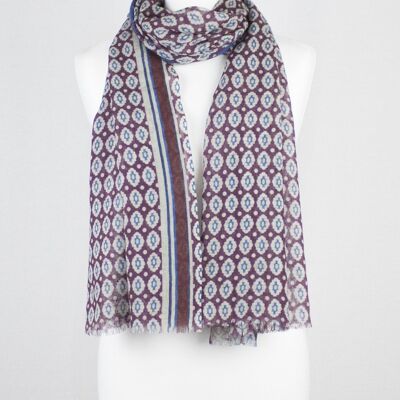 Sciarpa in lana merino con stampa a rombi con bordo - Navy Plum