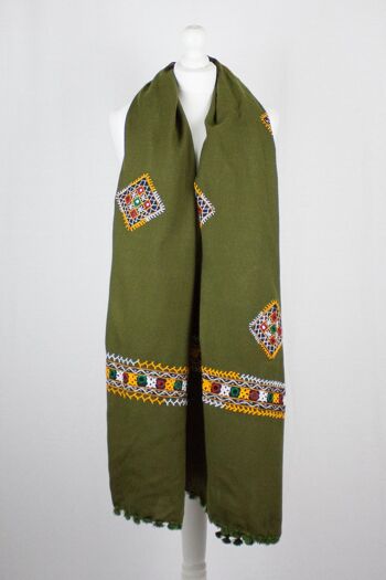 Châle Laine Broderie Sindh - Vert Olive 2