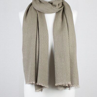 Chevron Weave Two Tone Merino Wool Scarf - Olive Beige