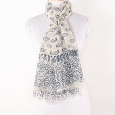 Paisley Block Print Merinowollschal - Navy