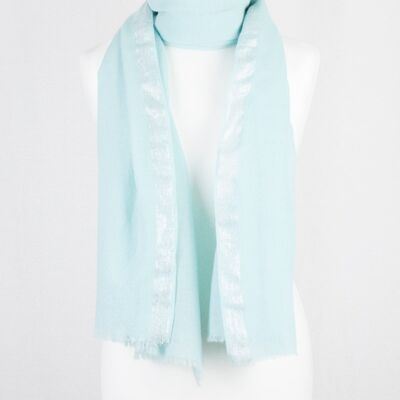 Twill Weave with Silver Lurex Border Merino Wool Scarf - Mint Green