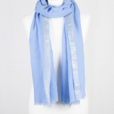 Sciarpa in lana merino con trama in twill e bordo in lurex argento - Blu Viola