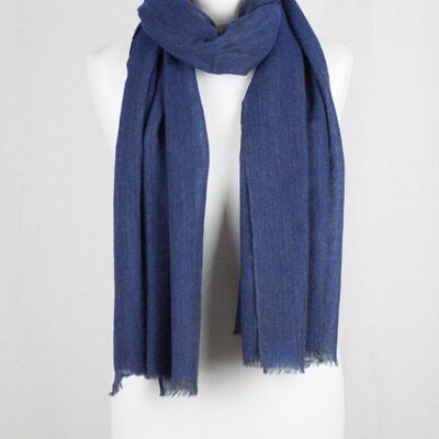 Herringbone Weave Two Tone Merino Wool Scarf - Blue