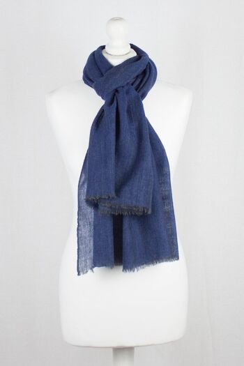 Écharpe en laine mérinos bicolore tissée à chevrons - Bleu 2