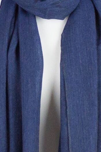 Écharpe en laine mérinos bicolore tissée à chevrons - Bleu 3