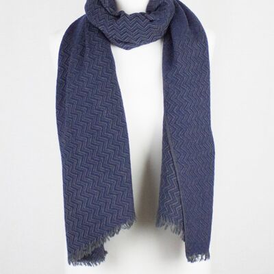 Novelty Chevron Weave Two Tone Merino Wool Scarf - Navy Grey