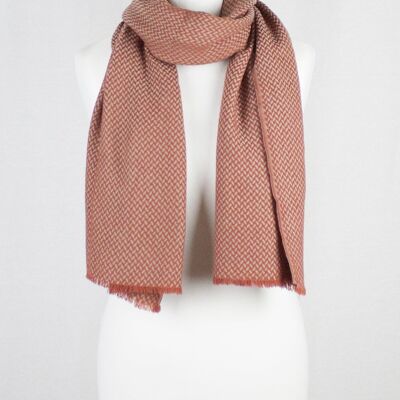 Chevron Weave Two Tone Merino Wool Scarf - Orange Beige