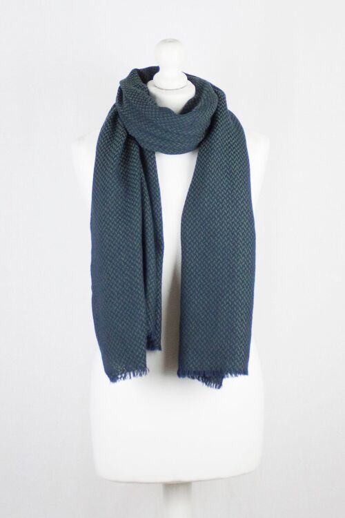 Chevron Weave Two Tone Merino Wool Scarf - Navy Green