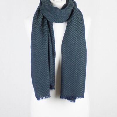 Sciarpa in lana merino bicolore con trama chevron - verde navy