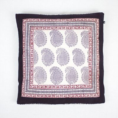 Fodera per cuscino in cotone con stampa a blocchi Ambi Paisley e motivi floreali Mix Bagh - Bianco Nero Rosso