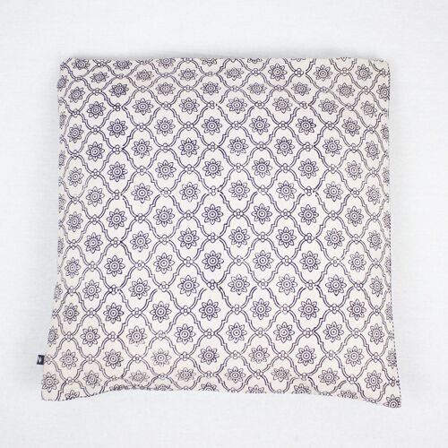 Mughal Floral & Diamond Bagh Hand Block Print Cotton Cushion Cover - White Black