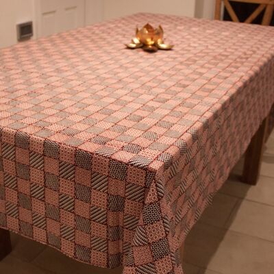 All Over Checks Mix Hand-block Print Table Cloth - White Red