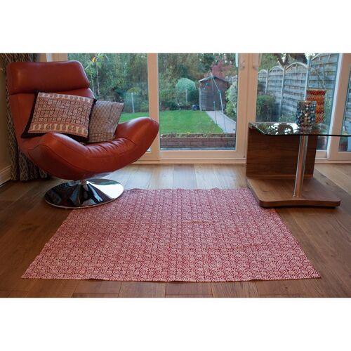 Lotus Flower Hand-block Print Area Rug - Red