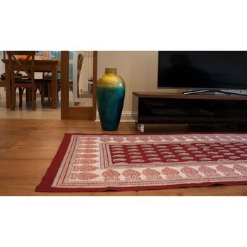 Tapis Paisley & Ambi Hand Block Print Area / Runner - Rouge Blanc 2