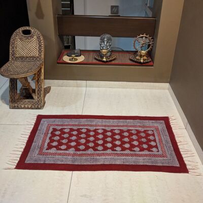 Paisley Jaal Teppich mit Handblockdruck - Rot Weiß
