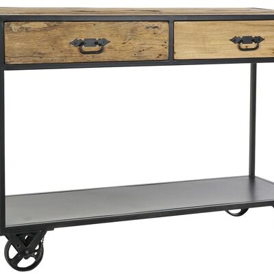RECYCLED WOOD METAL CONSOLE 120X40X80 WHEELS MB180099