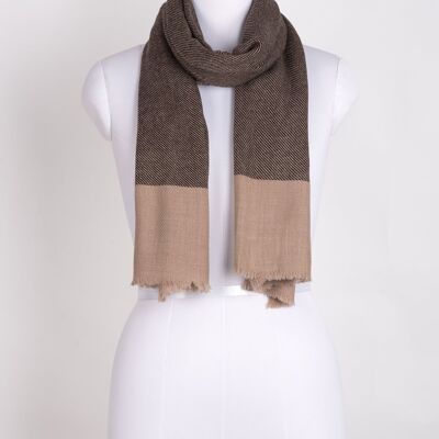 Écharpe En Laine Twill Bicolore - Beige Marron