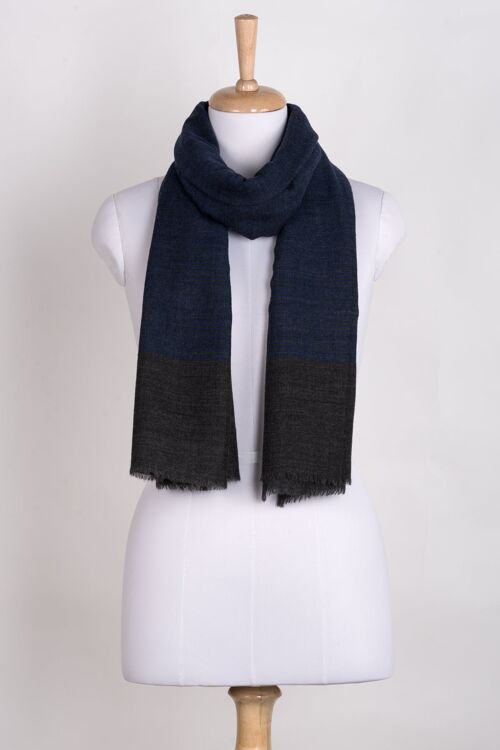 Pinstripes w/ Border Woolen Scarf - Blue Grey