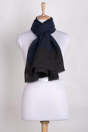 Écharpe en laine à fines rayures avec bordure - Bleu gris 2