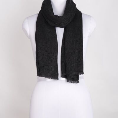 Diamond Weave Two Tone Woollen Scarf - Charcoal