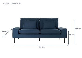 CANAPÉ MÉTAL POLYESTER 197X82X90 BLEU MARINE MB180897 9