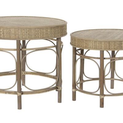 BEISTELLTISCH SET 2 RATTAN 61X61X52 50X43 NATUR MB181127