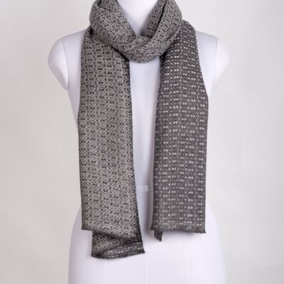 Novelty Diamond Weave Cashmere Wool Scarf - Grey Tonal