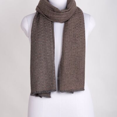 Novelty Diamond Weave Cashmere Wool Scarf - Grey Rose Pink