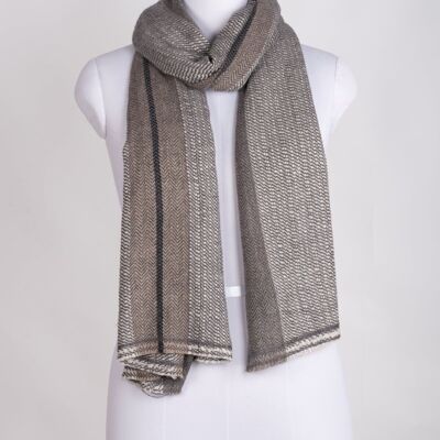 Stripes and Chevron Cashmere Wool Scarf - Grey