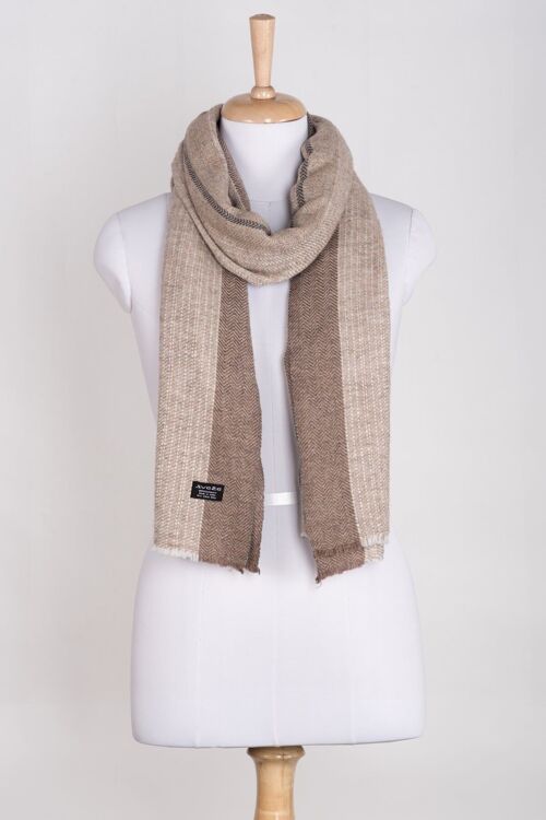 Stripes and Chevron Cashmere Wool Scarf - Beige