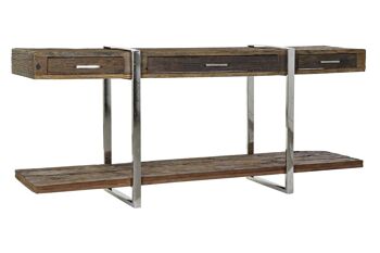 CONSOLE BOIS RECYCLE ACIER 180X44X75 CHROME MB182048 1