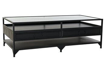 TABLE BASSE METAL VERRE 120X60X40 NOIR MB183137 1