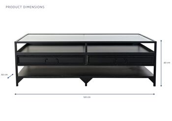 TABLE BASSE METAL VERRE 120X60X40 NOIR MB183137 6