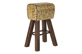 TABOURET BOIS CUIR 43X35X75 MARRON LEOPARD MB185300 1