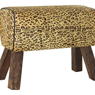 WOODEN LEATHER FOOTREST 67X30X51 BROWN LEOPARD MB185303