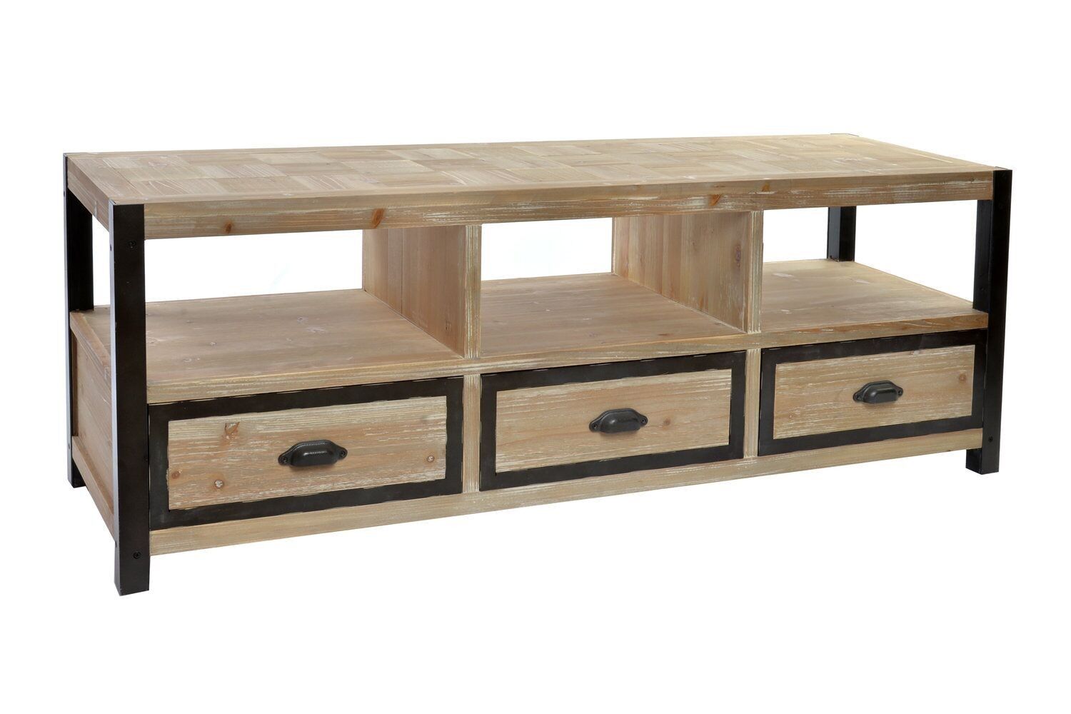 MEUBLE TV BOIS METAL 148X45X54 3 TIROIRS NATUREL MB187248